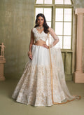 White Thread Sequins Embroidery Net Lehenga Choli