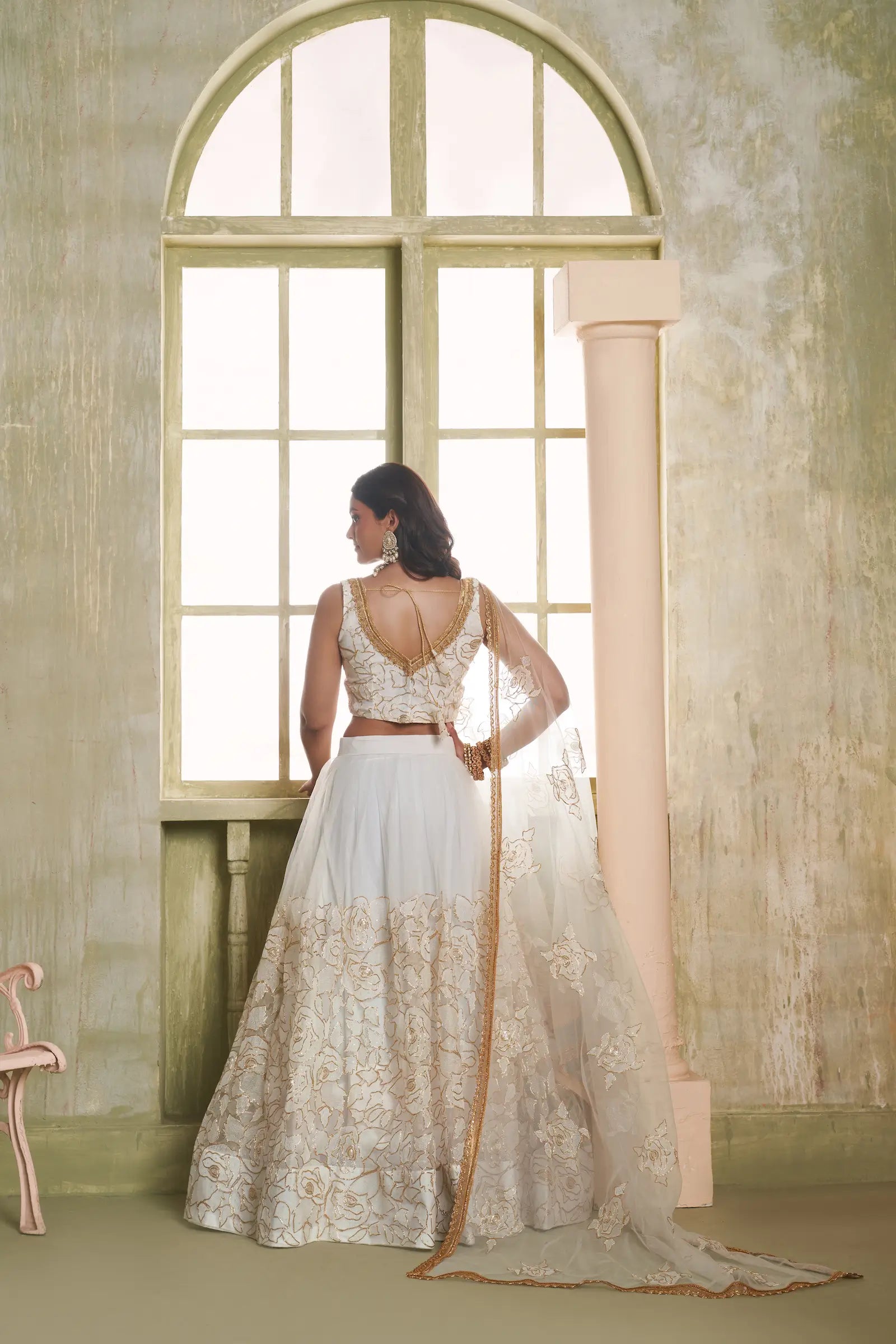 White Thread Sequins Embroidery Net Lehenga Choli