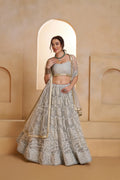 Silver Gray Beads Sequins Embroidery Net Lehenga