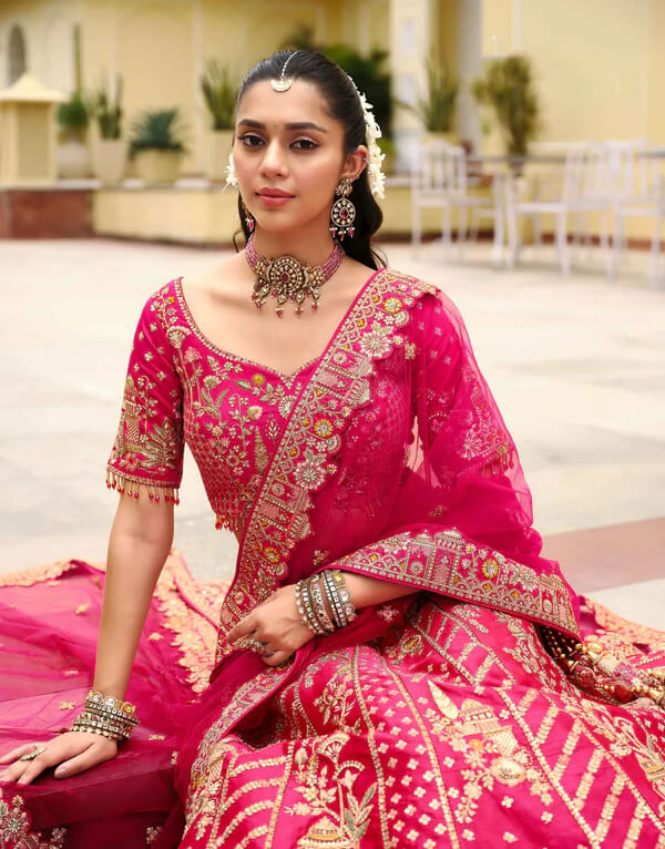 Elegant Raspberry Bridal Ensemble with Double Dupatta