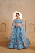 Blue Beads Sequins Embroidered Net Lehenga Choli