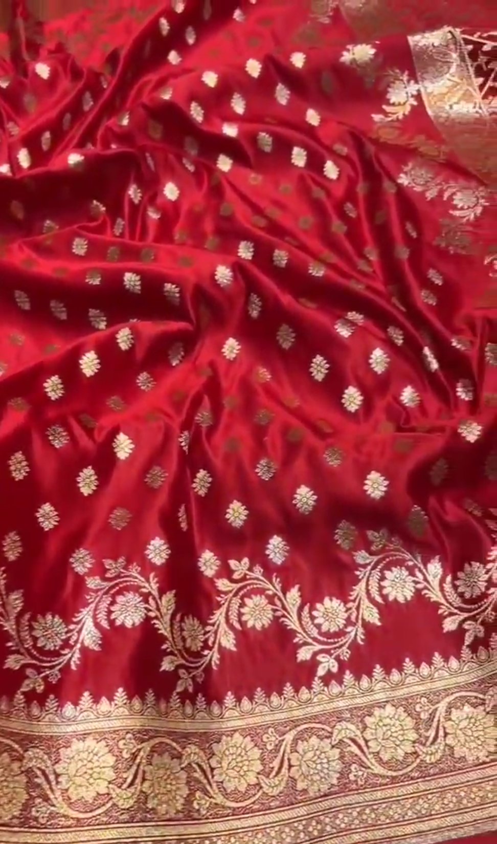 Red Banarasi Satin Katan Silk Saree
