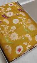 Dual Tone Mustard Banarasi Handloom Katan Silk Meenakari Saree