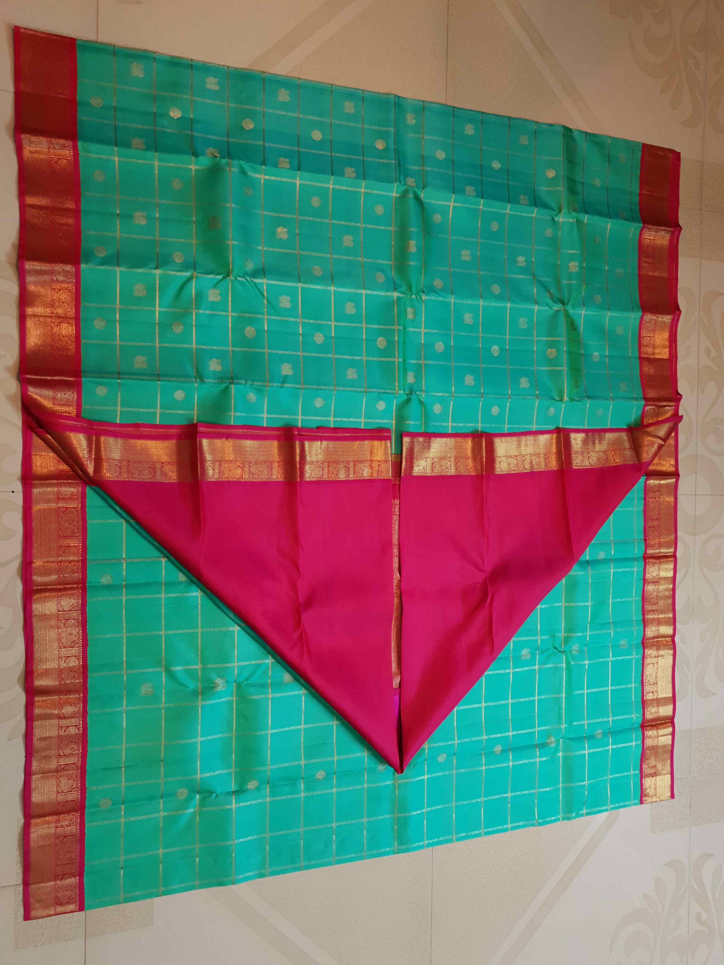 Sea Green Kanchipuram Handloom 4G Pure Gold Pattu Silk Saree