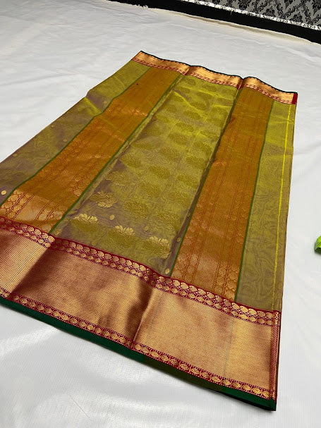 Dual Tone Bronze Chanderi Handloom Katan Silk Nakshi Saree