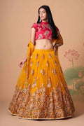 Yellow Net Lehenga with Zari, Sequins & Mirror Work
