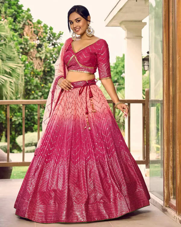 Peach & Pink Lehenga Choli with Thread & Sequins Work