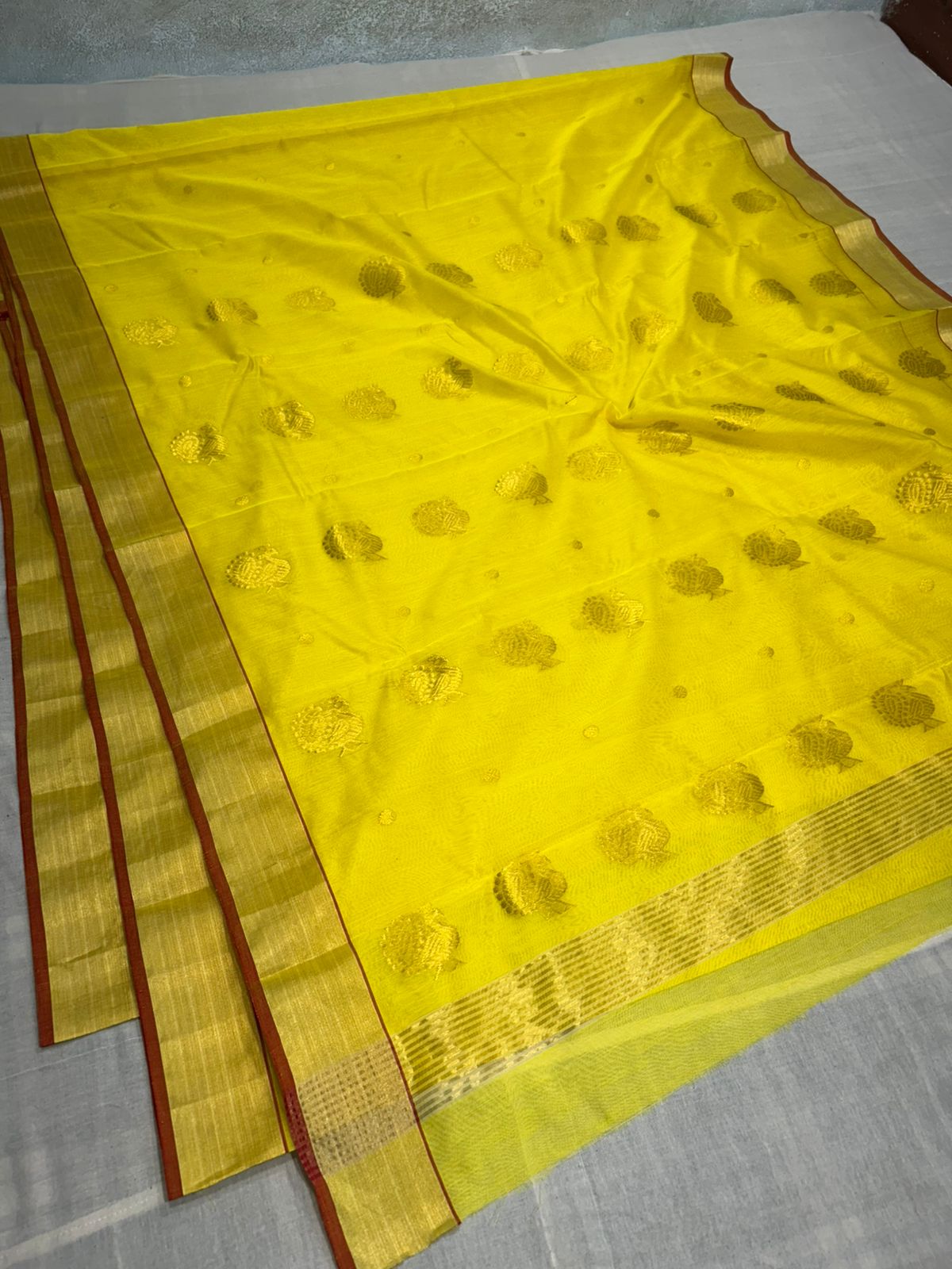 Yellow Chanderi Handloom Cotton Silk Saree
