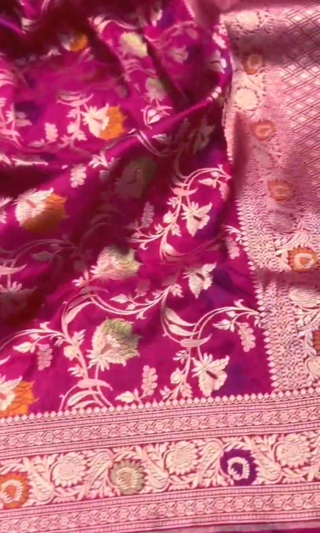 Hot Pink Banarasi Handloom Katan Silk Meenakari Saree