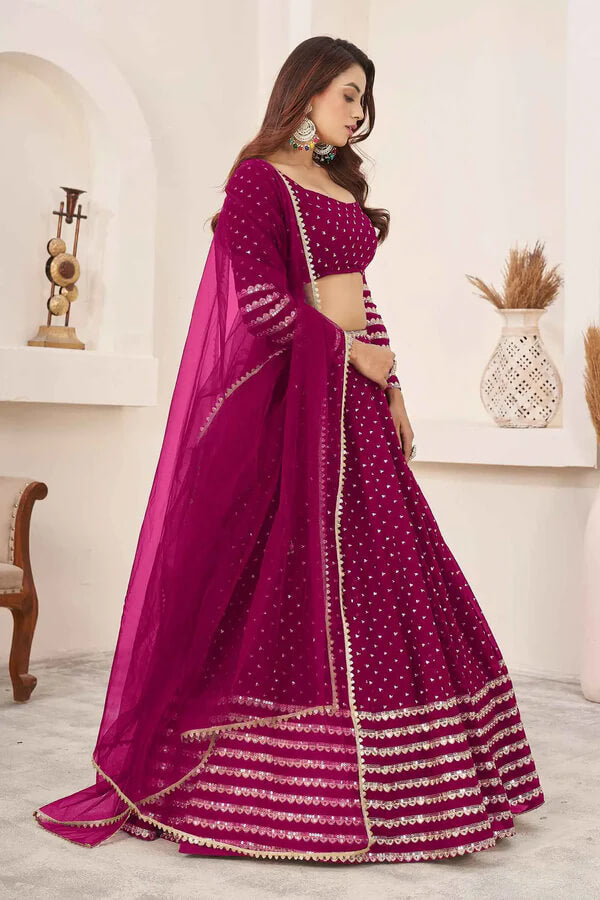 Mulberry Pink Georgette Lehenga with Zari & Sequins Work