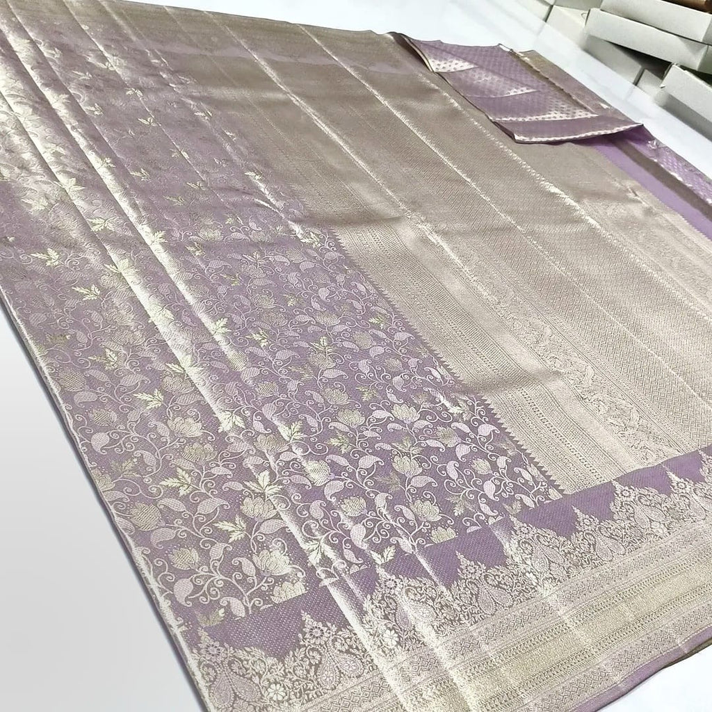 Lavender Kanchipuram Handloom Tissue Brocade Silk Saree