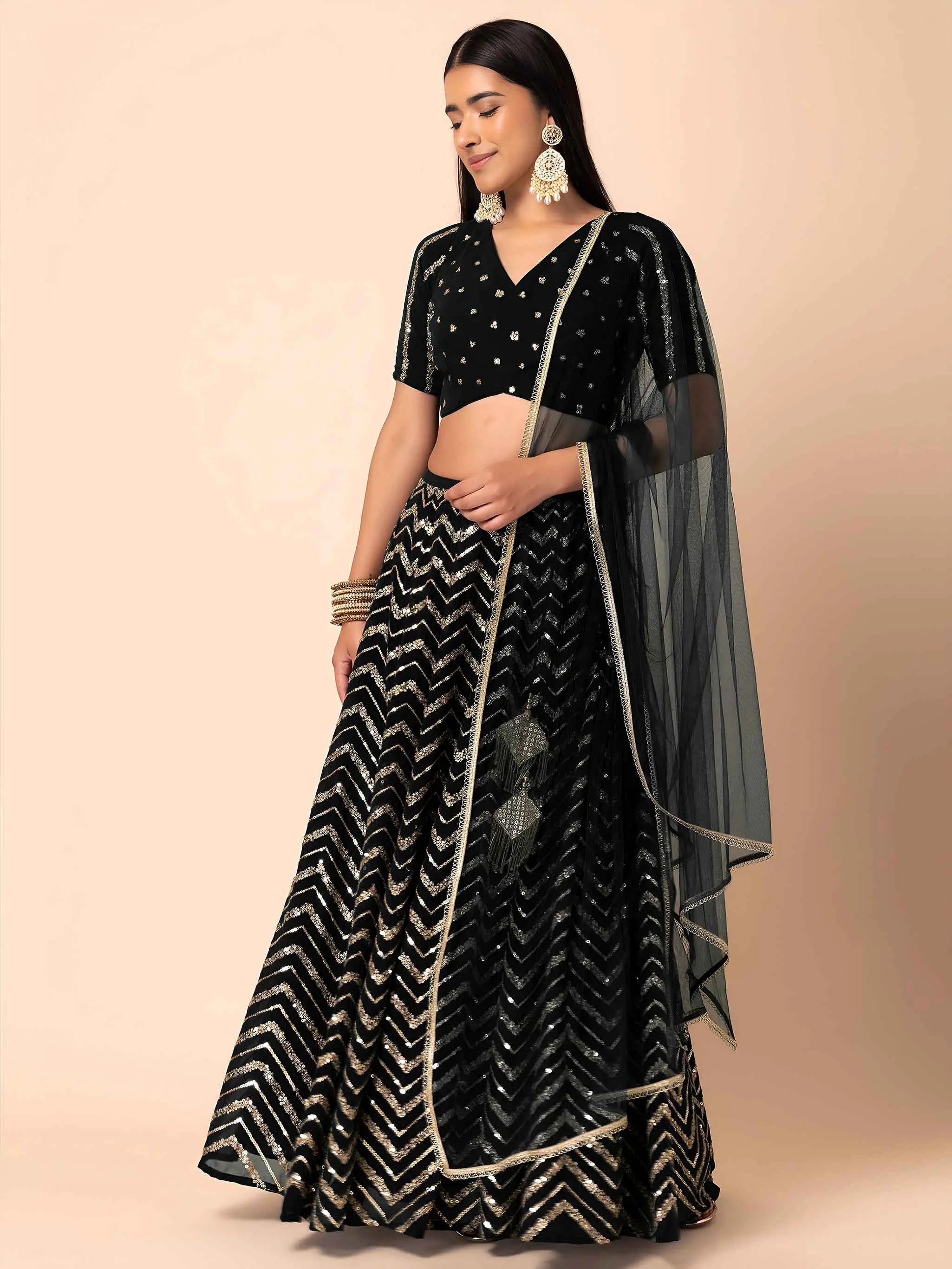 Black Sequins Zari Work Georgette Lehenga