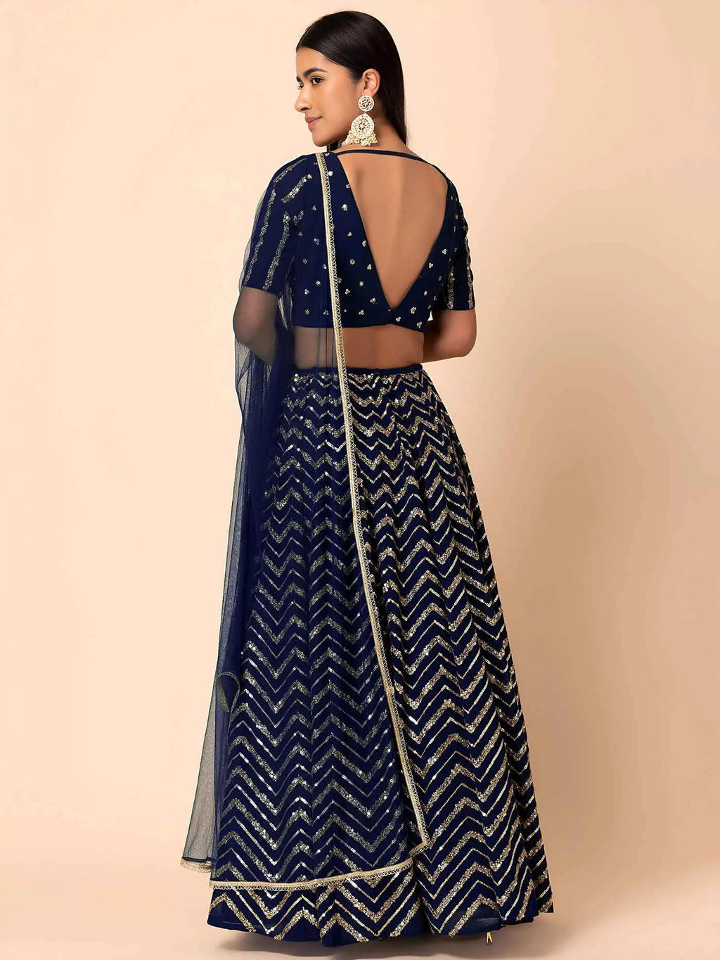 Navy Blue Sequins Zari Work Georgette Lehenga