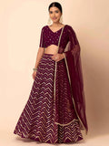 Maroon Sequins Zari Work Georgette Lehenga