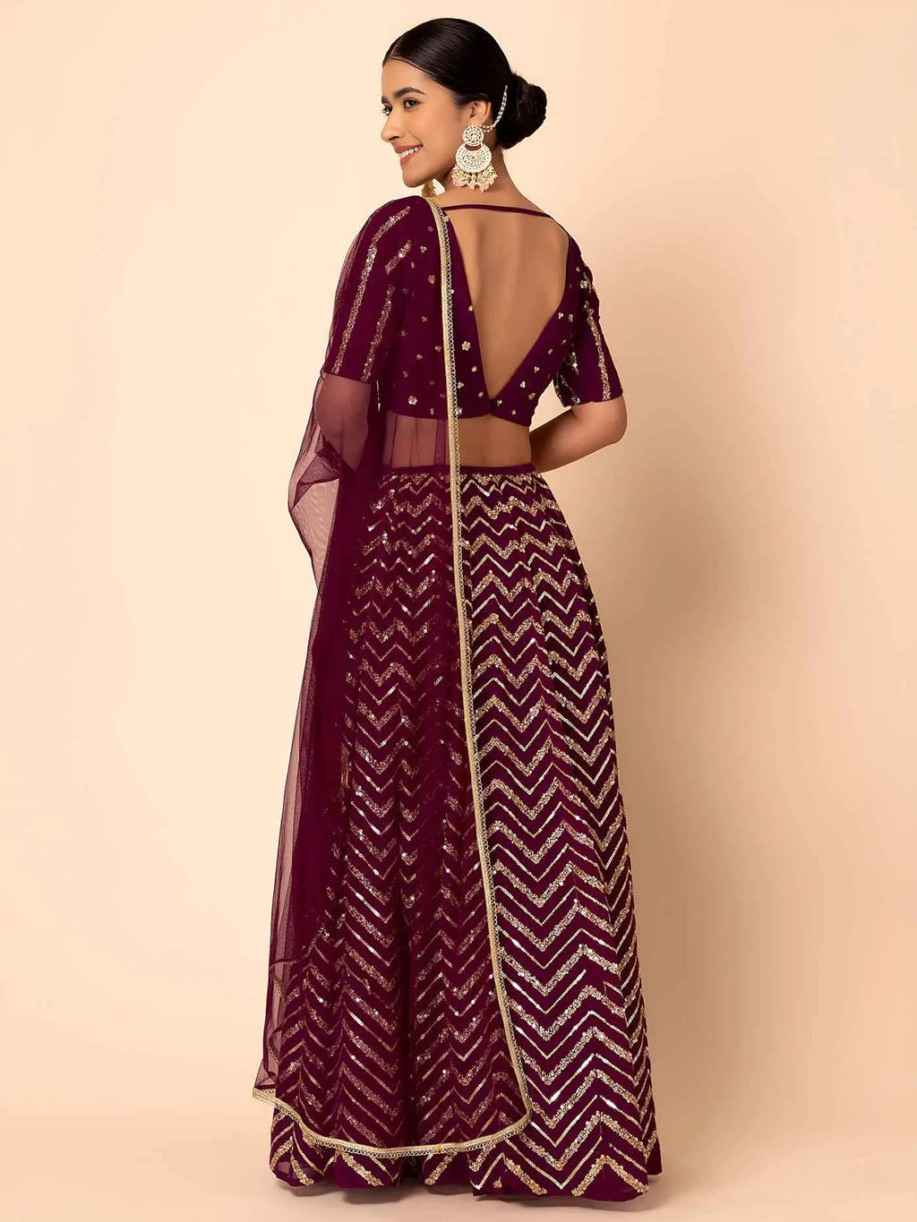 Maroon Sequins Zari Work Georgette Lehenga