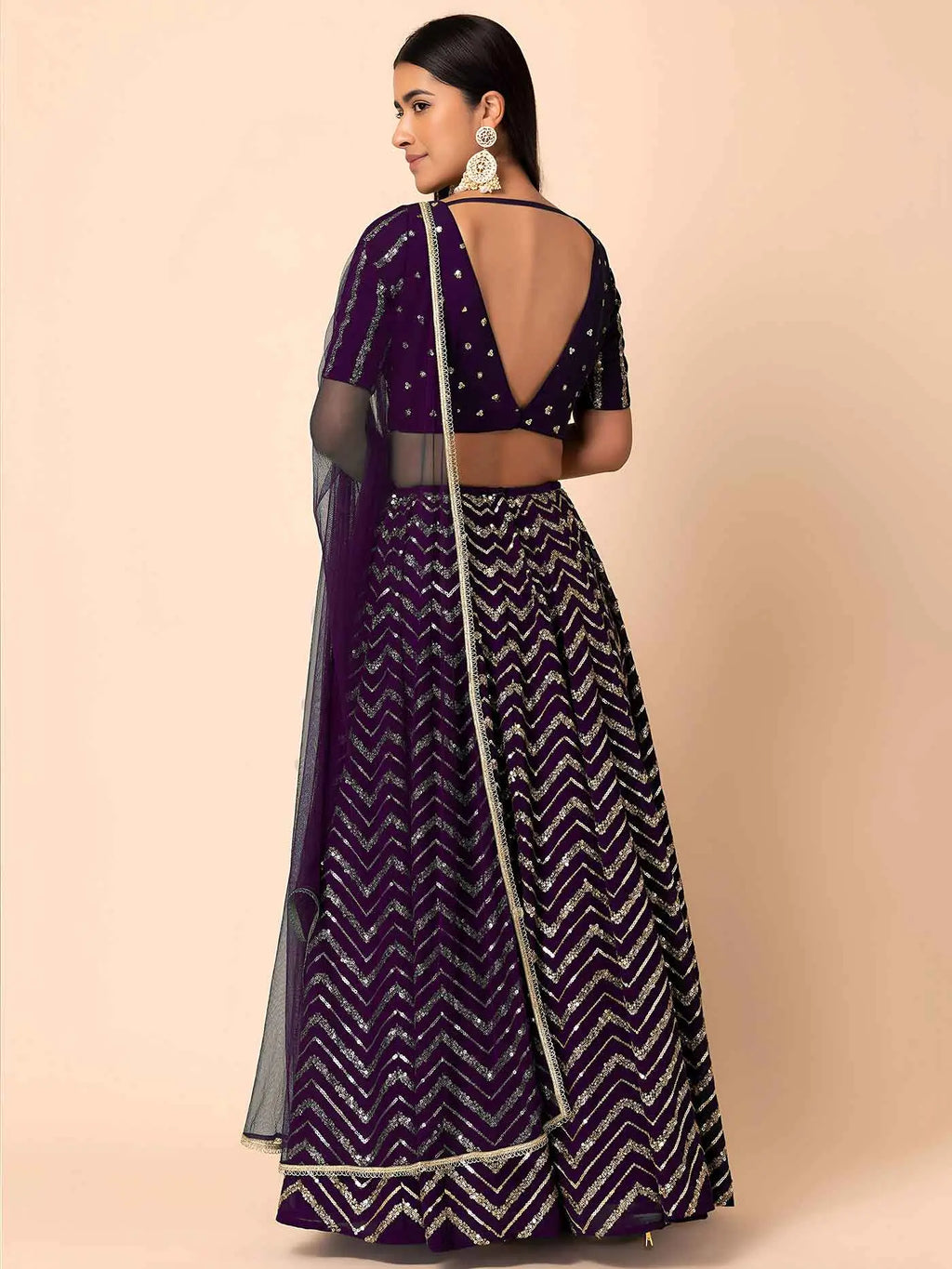Dark Purple Sequins Zari Work Georgette Lehenga