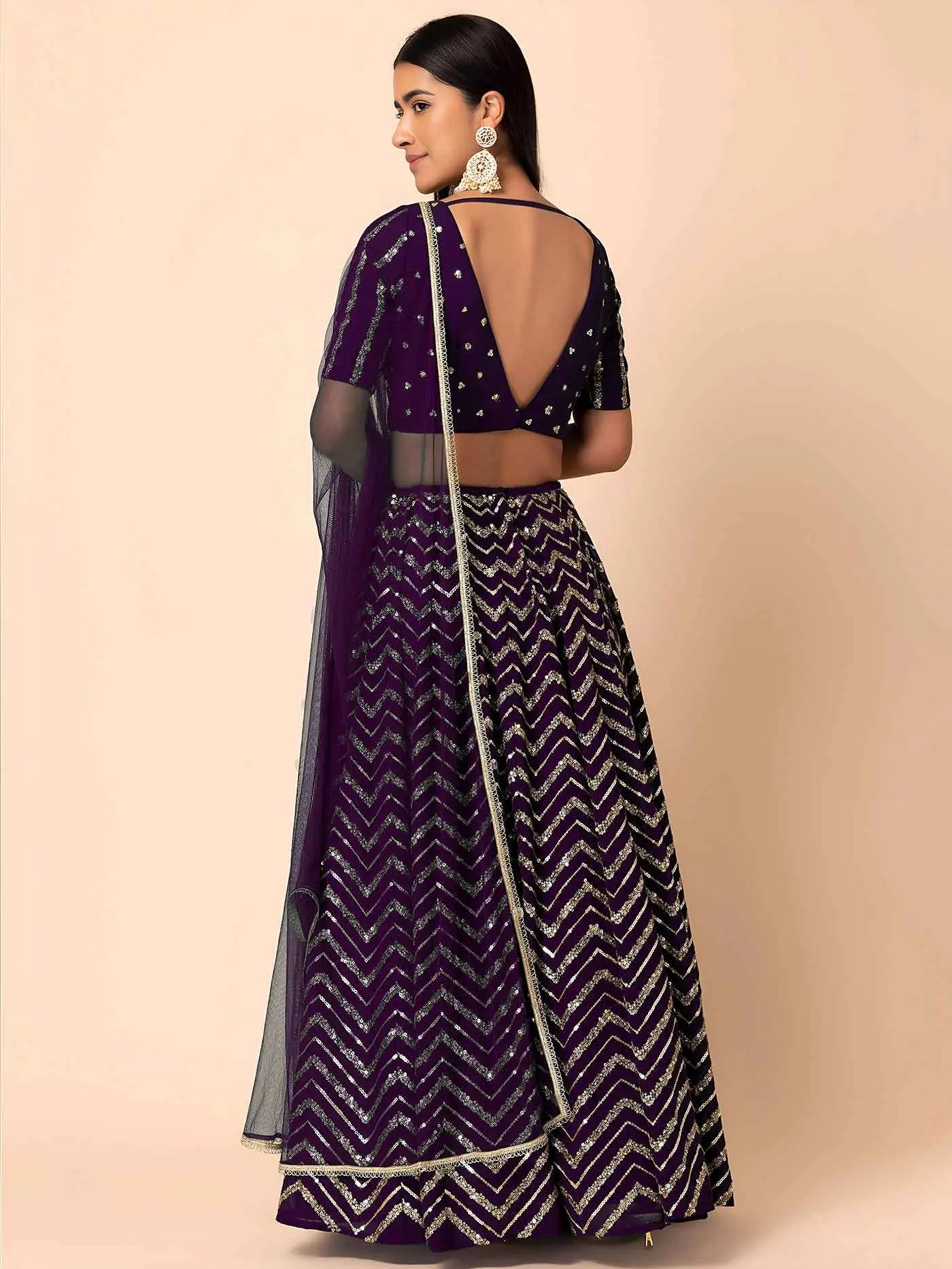 Dark Purple Sequins Zari Work Georgette Lehenga