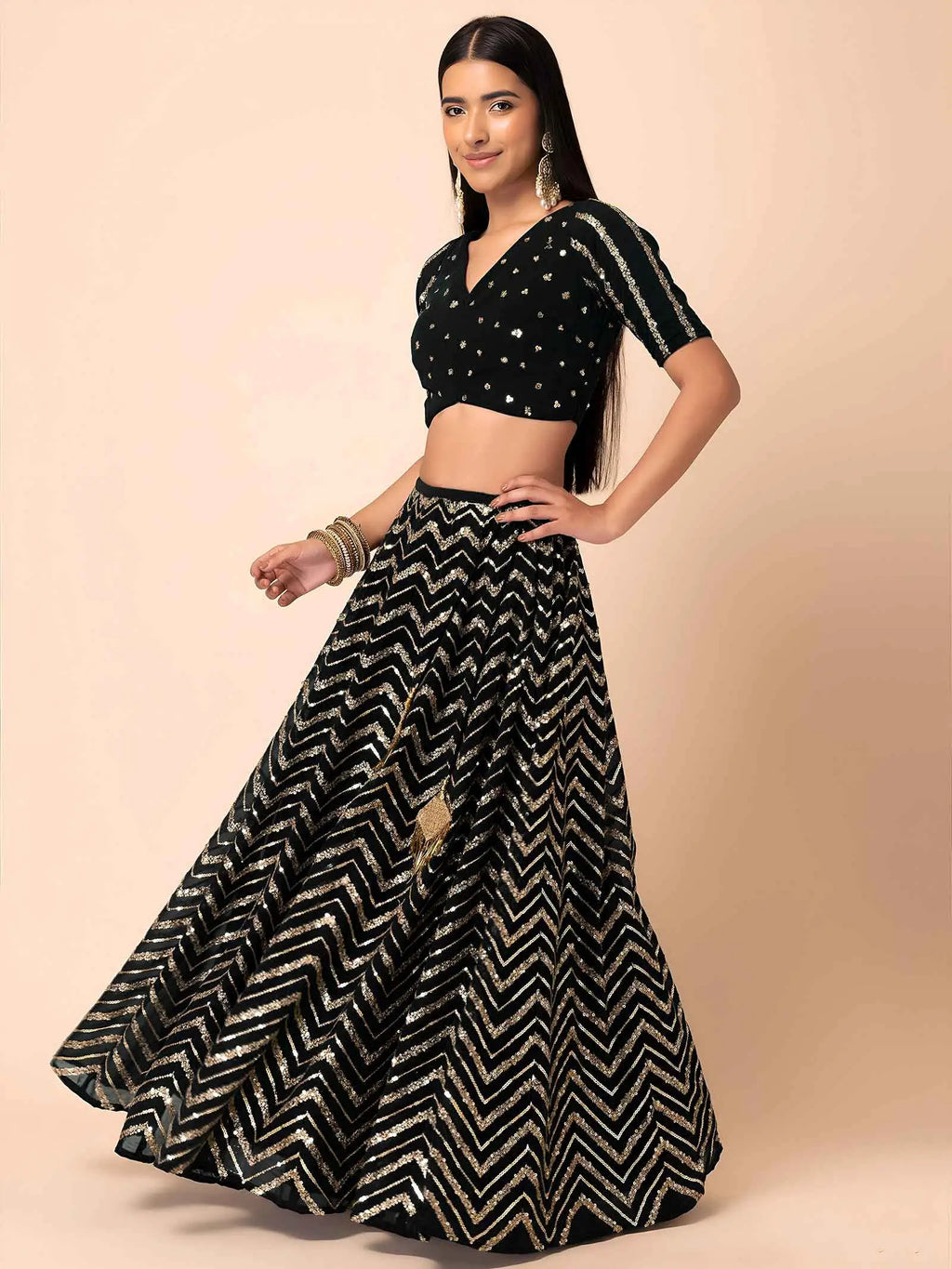 Black Sequins Zari Work Georgette Lehenga