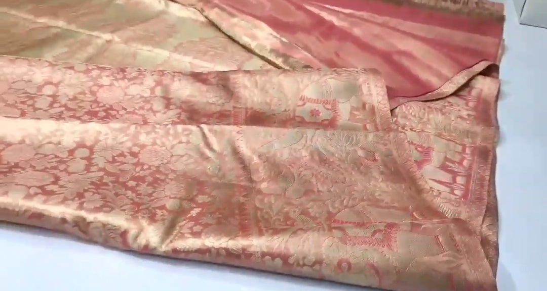 Coral Kanchipuram Handloom Tissue Brocade Silk Saree