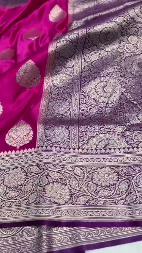 Hot Pink Banarasi Mashru Soft Silk Saree