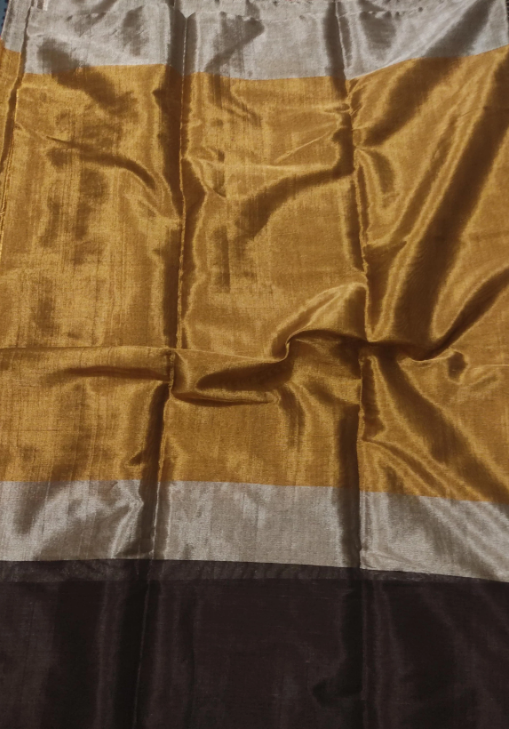 Gold, Silver & Black Chanderi Handloom Metallic Tissue Silk Contemporary Saree