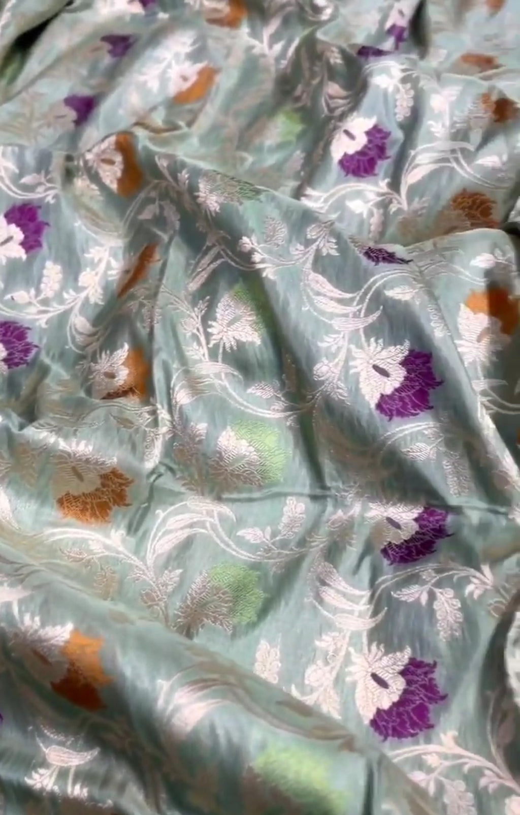 Pista Green Banarasi Handloom Katan Silk Meenakari Saree