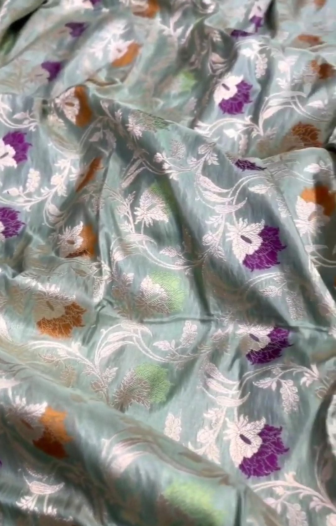 Pista Green Banarasi Handloom Katan Silk Meenakari Saree