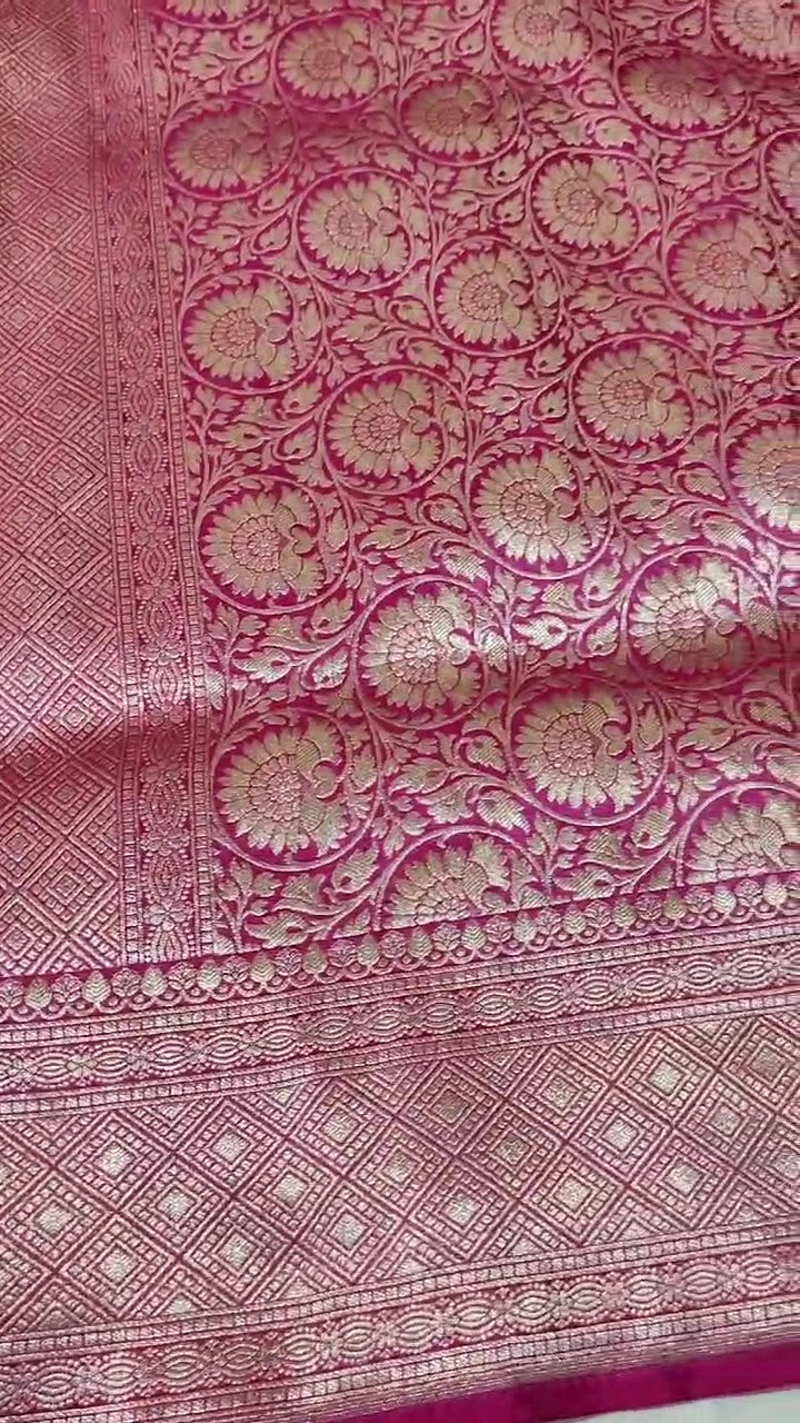 Dual Tone Hot Pink Banarasi Handloom Katan Silk Meenakari Saree