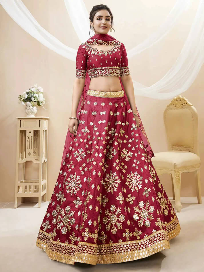 Red Art Silk Lehenga with Sequins & Zari Embroidery