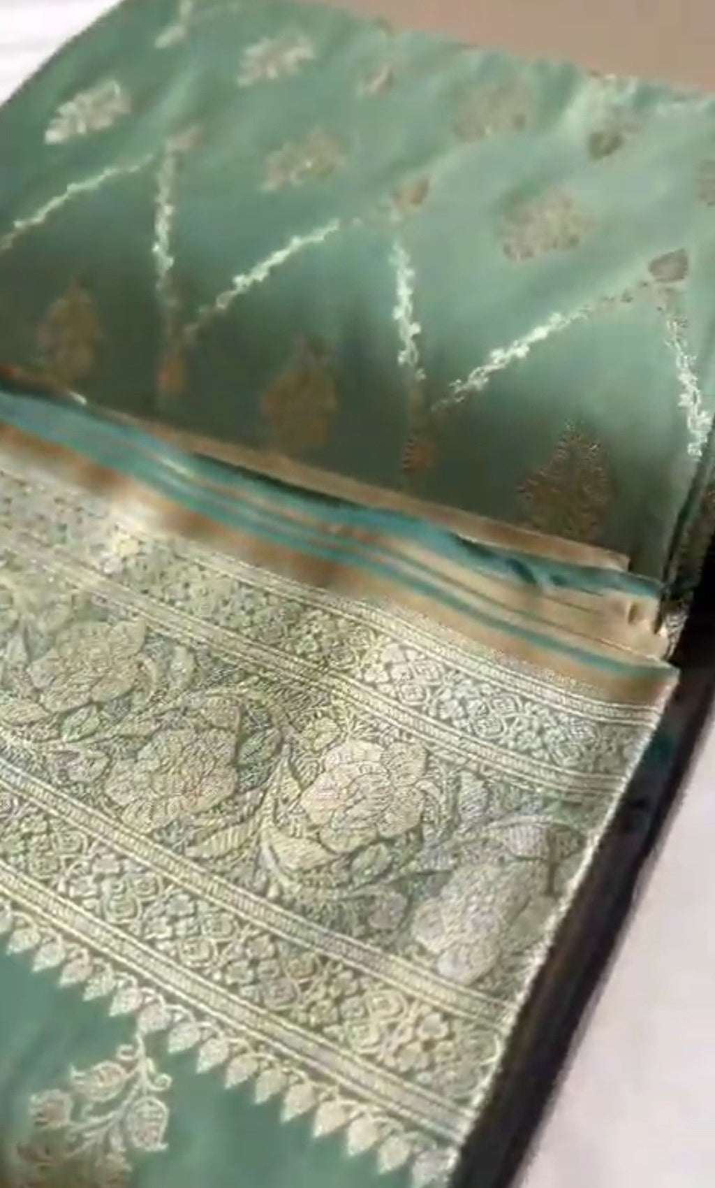 Powder Green Banarasi Satin Katan Silk Saree