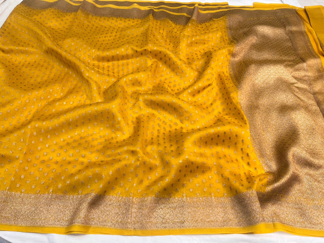 Yellow Banarasi Handloom Kora Organza Silk Saree