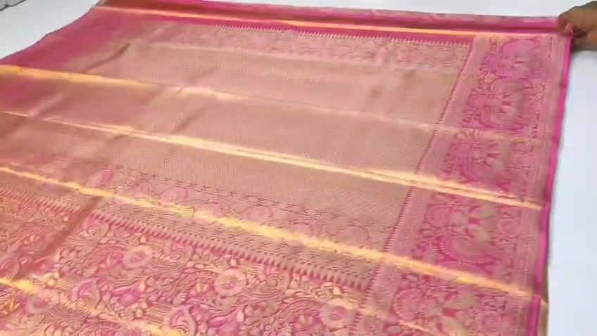Hot Pink Kanchipuram Håndvævet Brokade Silkesari