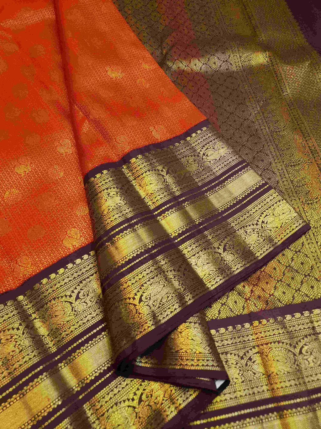 Chilly Red Kanchipuram Handloom 2G Pure Gold Vairaoosi Pattu Silk Saree