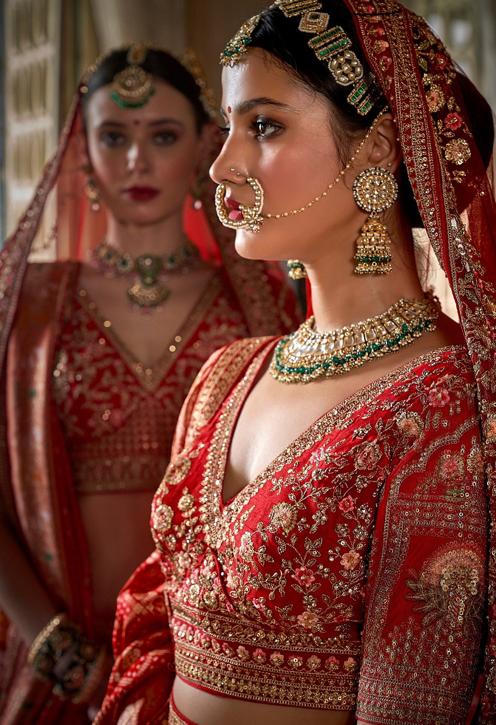Bridal Red and Pink Heavy Embroidery & Pearl Work Lehenga