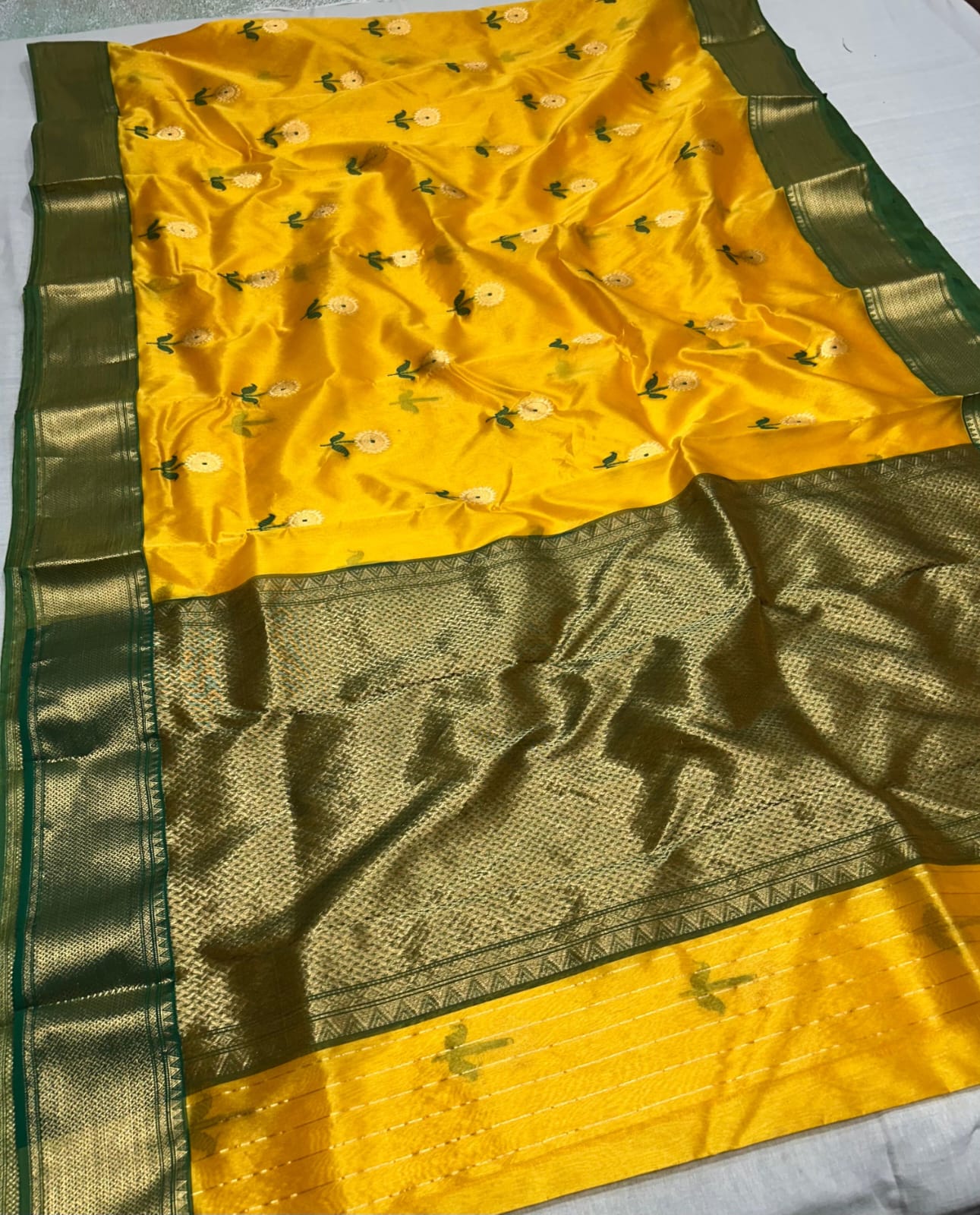Turmeric Chanderi Handloom Pattu Silk Meenakari Nakshi Saree