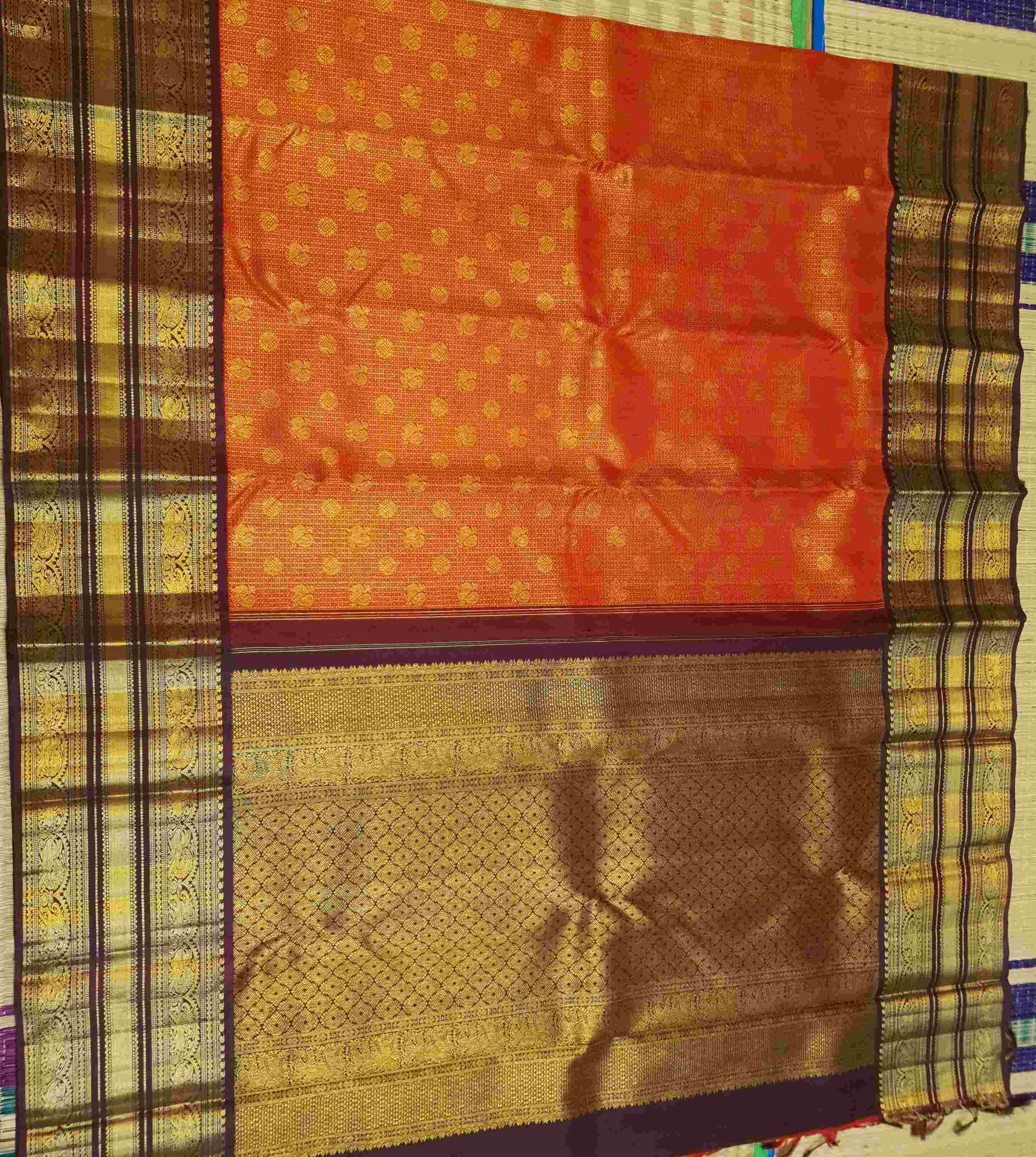 Chilly Red Kanchipuram Handloom 2G Pure Gold Vairaoosi Pattu Silk Saree