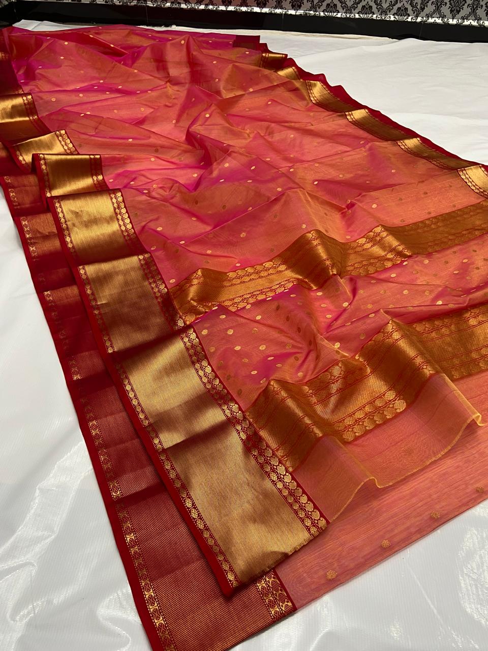 Chilly Red Chanderi Handloom Katan Silk Nakshi Saree