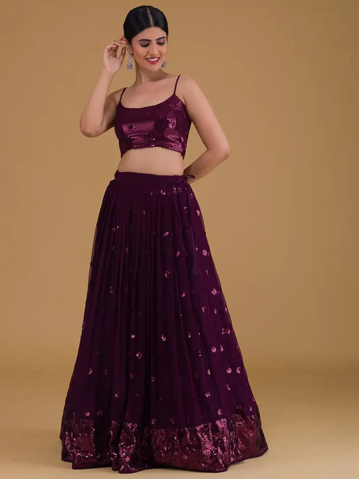 Wine Designer Party Wear Lehenga with Sequins Embroidery