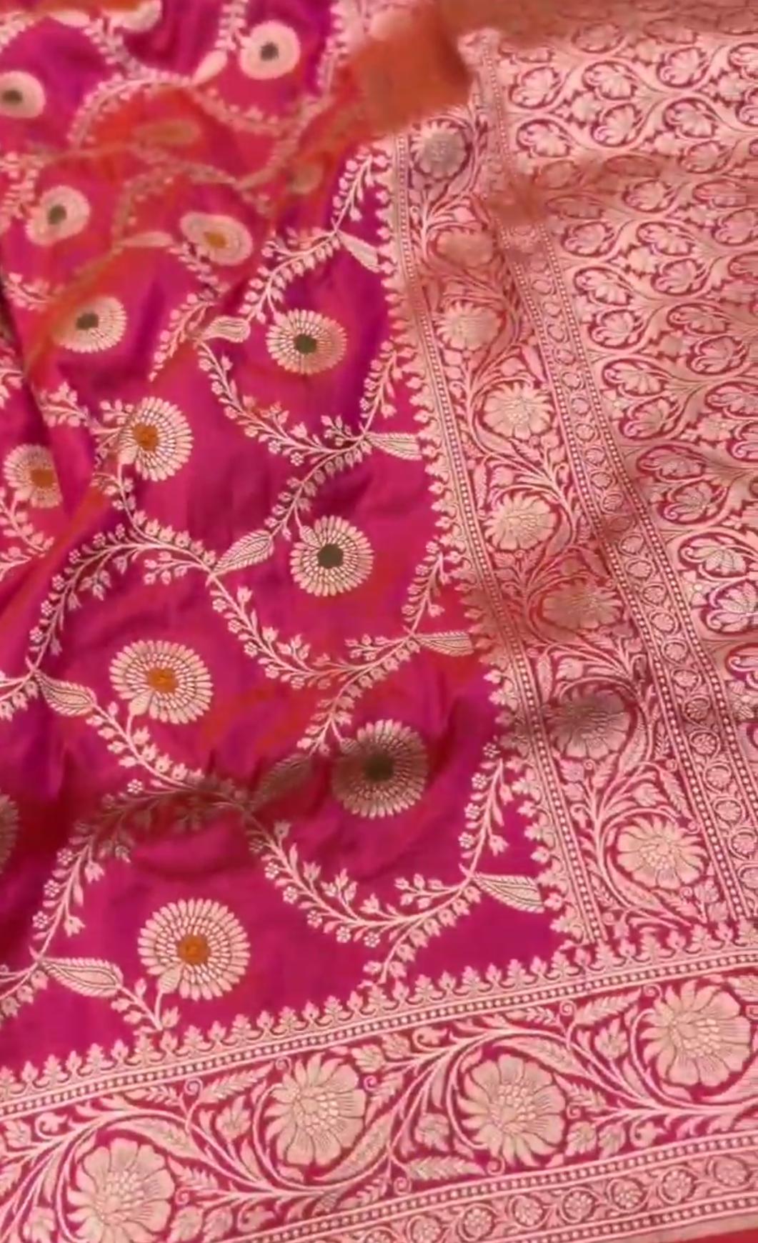 Dark Pink Banarasi Handloom Katan Silk Meenakari Saree