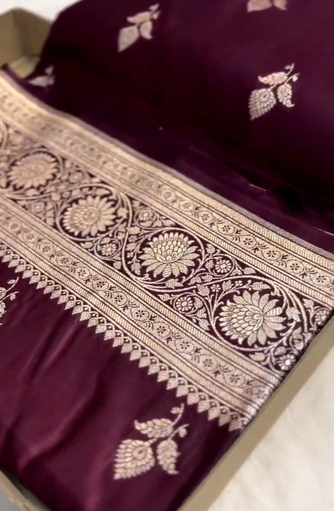 Wine Banarasi Satin Katan Silk Saree