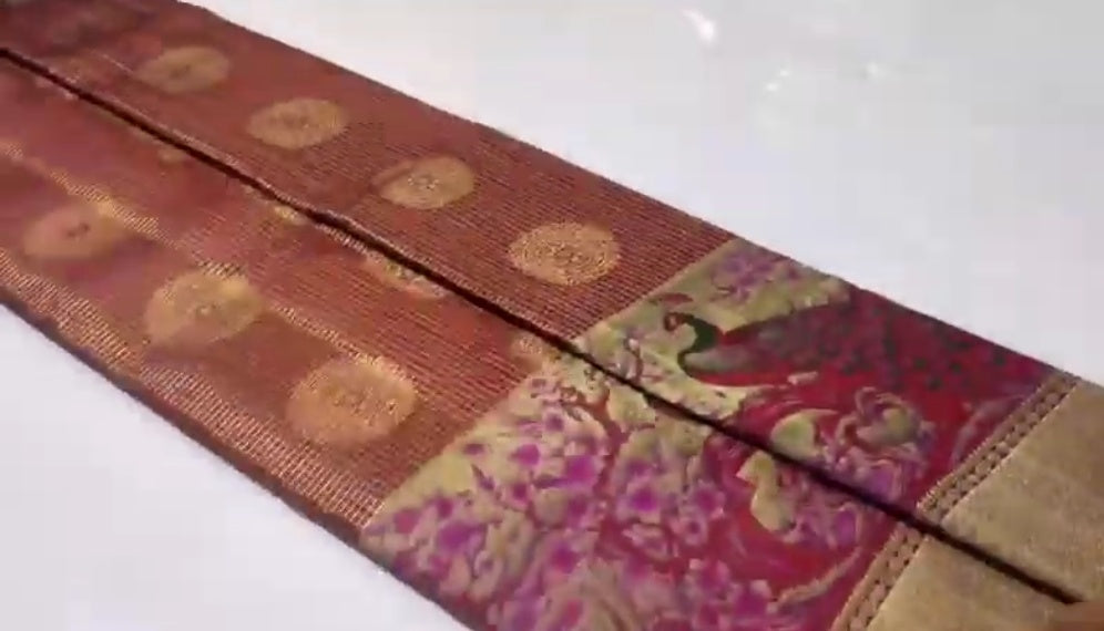 Maroon Kanchipuram Handloom Tissue Resham Warp Meenakari Saree