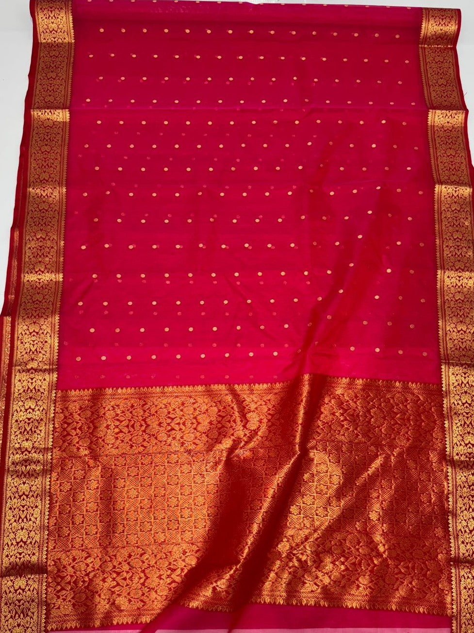 Red Chanderi Handloom Katan Silk Saree