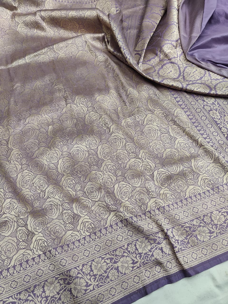 Lavender Banarasi Handloom Katan Silk Brocade Saree