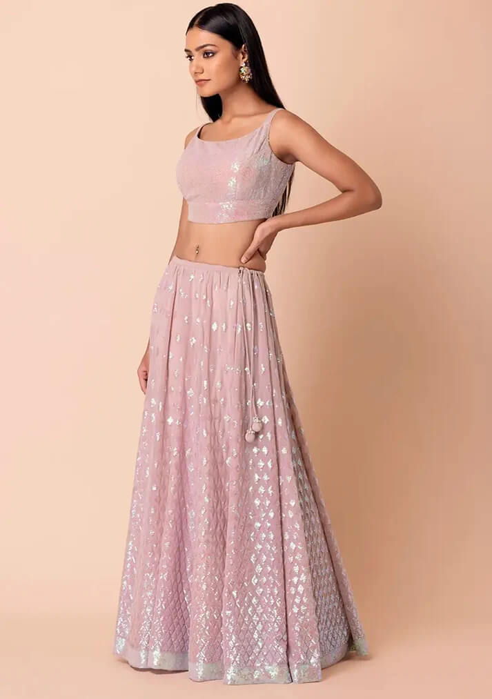 Mauve Pink Party Lehenga with Sequins & Ruffle Dupatta