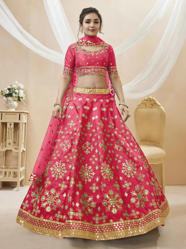 Pink Art Silk Lehenga with Sequins & Zari Embroidery