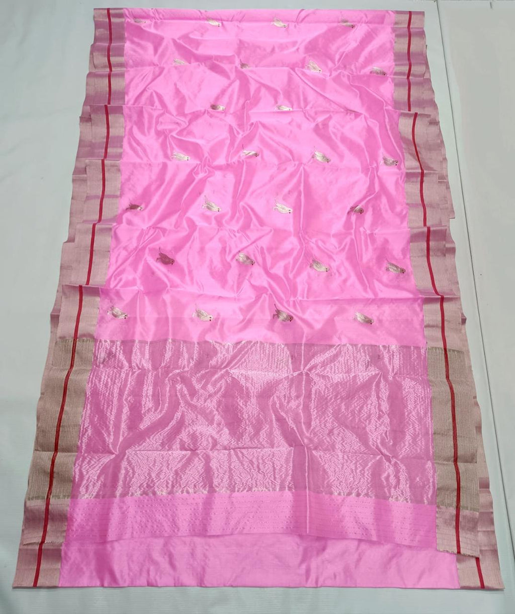 Hot Pink Chanderi Handloom Pattu Silk Meenakari Saree