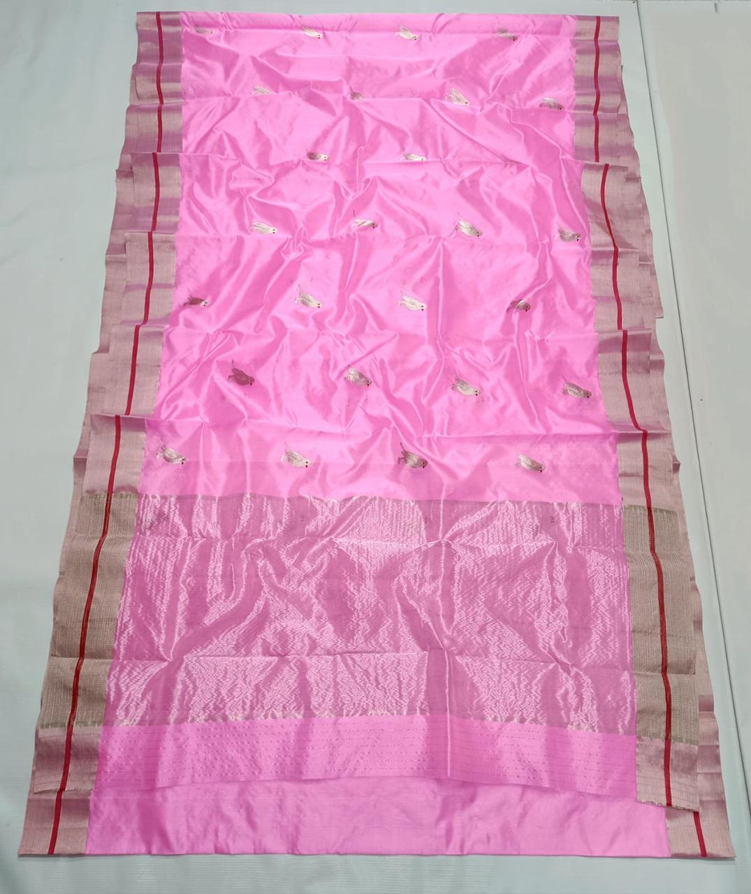 Hot Pink Chanderi Handloom Pattu Silk Meenakari Saree