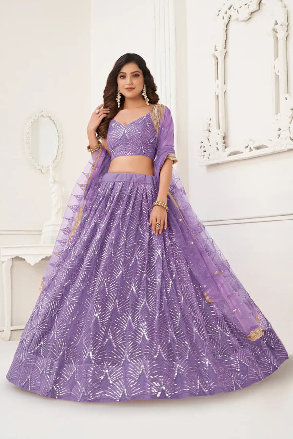 Lavender Designer Embroidered Lehenga Choli