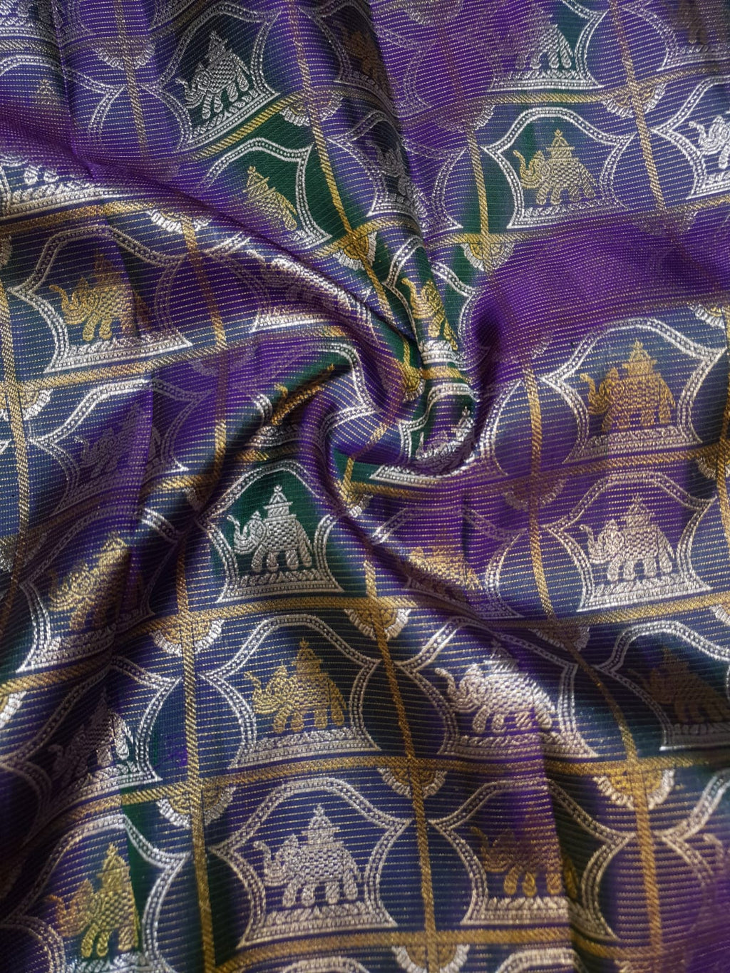 Dual Tone Purple Kanchipuram Handloom 2G Gold Pattu Silk Saree