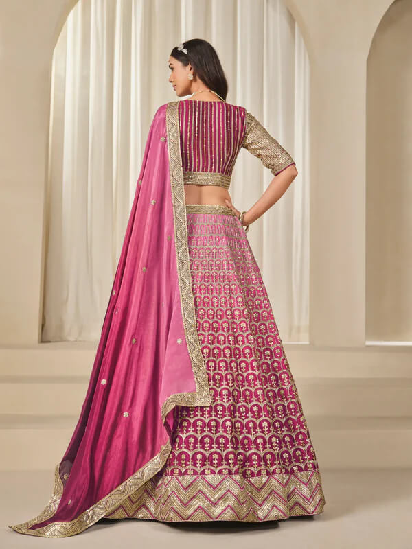 Shaded Pink Chinon Silk Embroidered Lehenga Choli